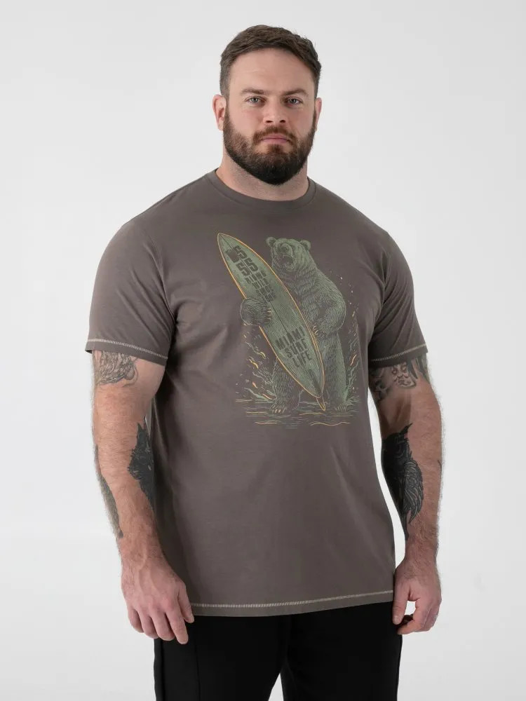 D555 Duke Big Mens Printed T-Shirt Surfing Bear Khaki Plus Size 2XL-10XL 601904