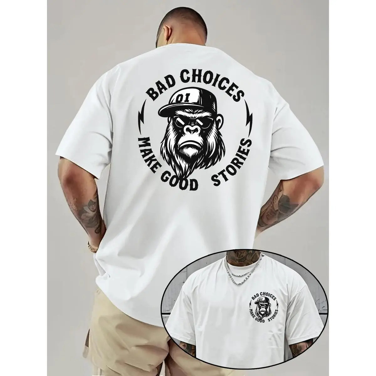 Bad Choices Make Good Stories Chimpanzee Print Men’s T-shirt, Menswear