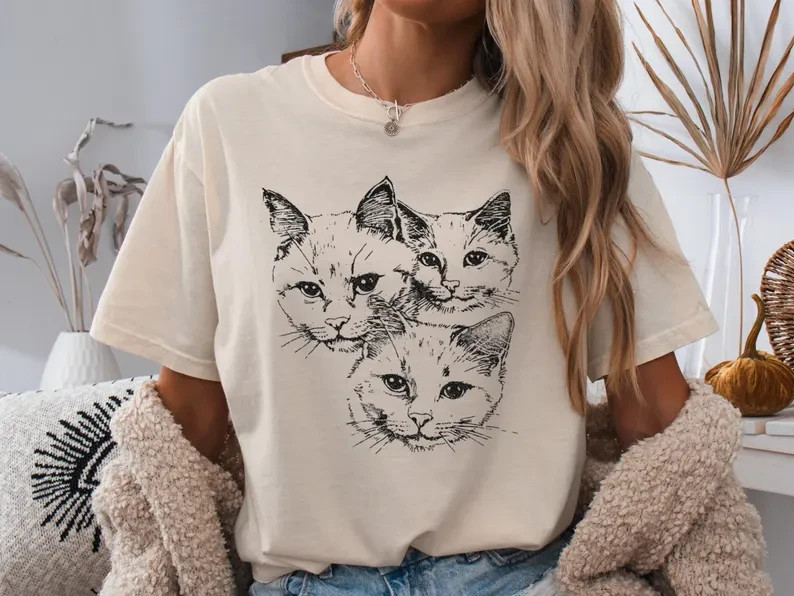 Cure Cats T-Shirt, Cute Kitten Faces Graphic Tee | Cat Lover Gift
