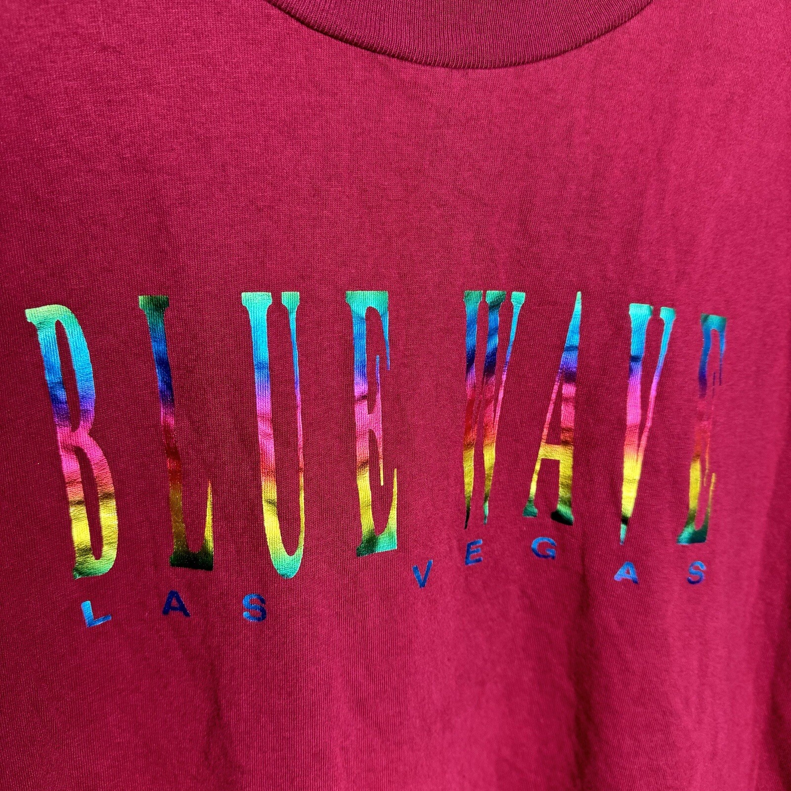 Vintage Blue Wave Las Vegas shirt XL maroon single stitch rainbow foil print tee