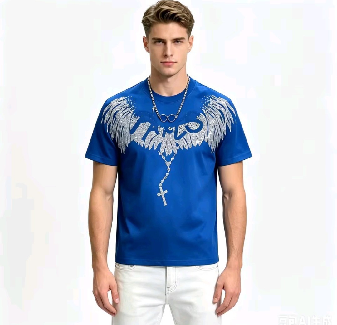 New Men Luxury Diamond Wings Rhinestones Fashion T-Shirt High Quality