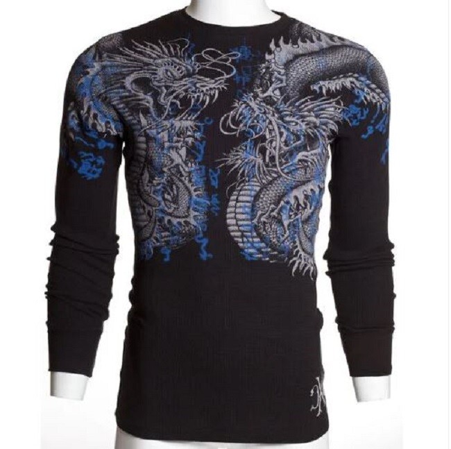 Xtreme Couture by Affliction Men’s Thermal Shirt Double Up Black Biker S-2XL