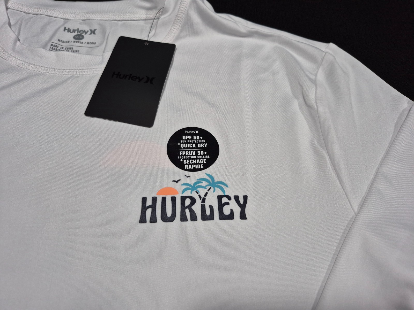 Hurley Mens Double Palm LS Polyester Summer Sunshirt White SZ Medium