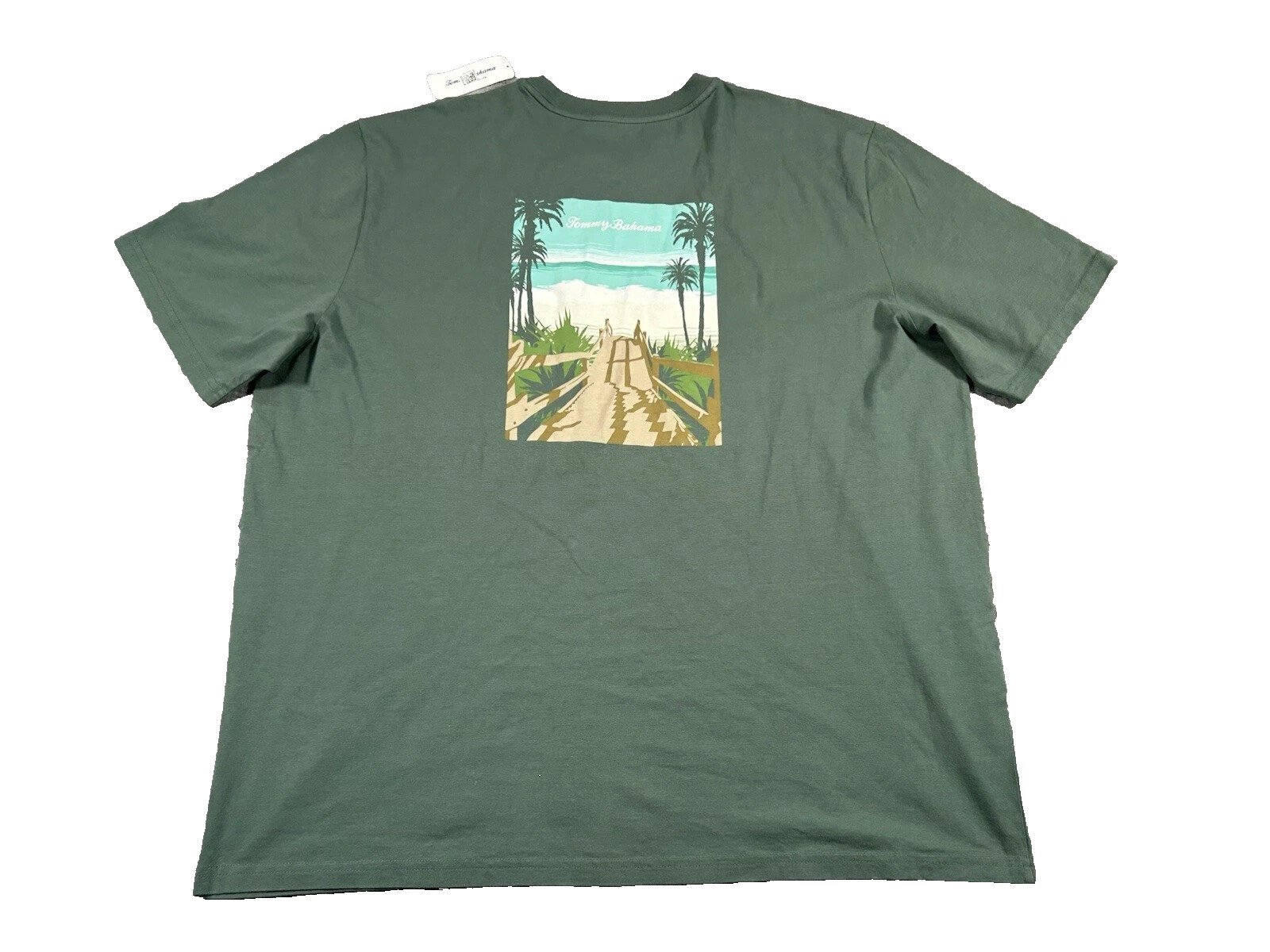 NWT $49.50 Tommy Bahama Shirt Mens Trout Green Beachfront Stairway T-Shirt M