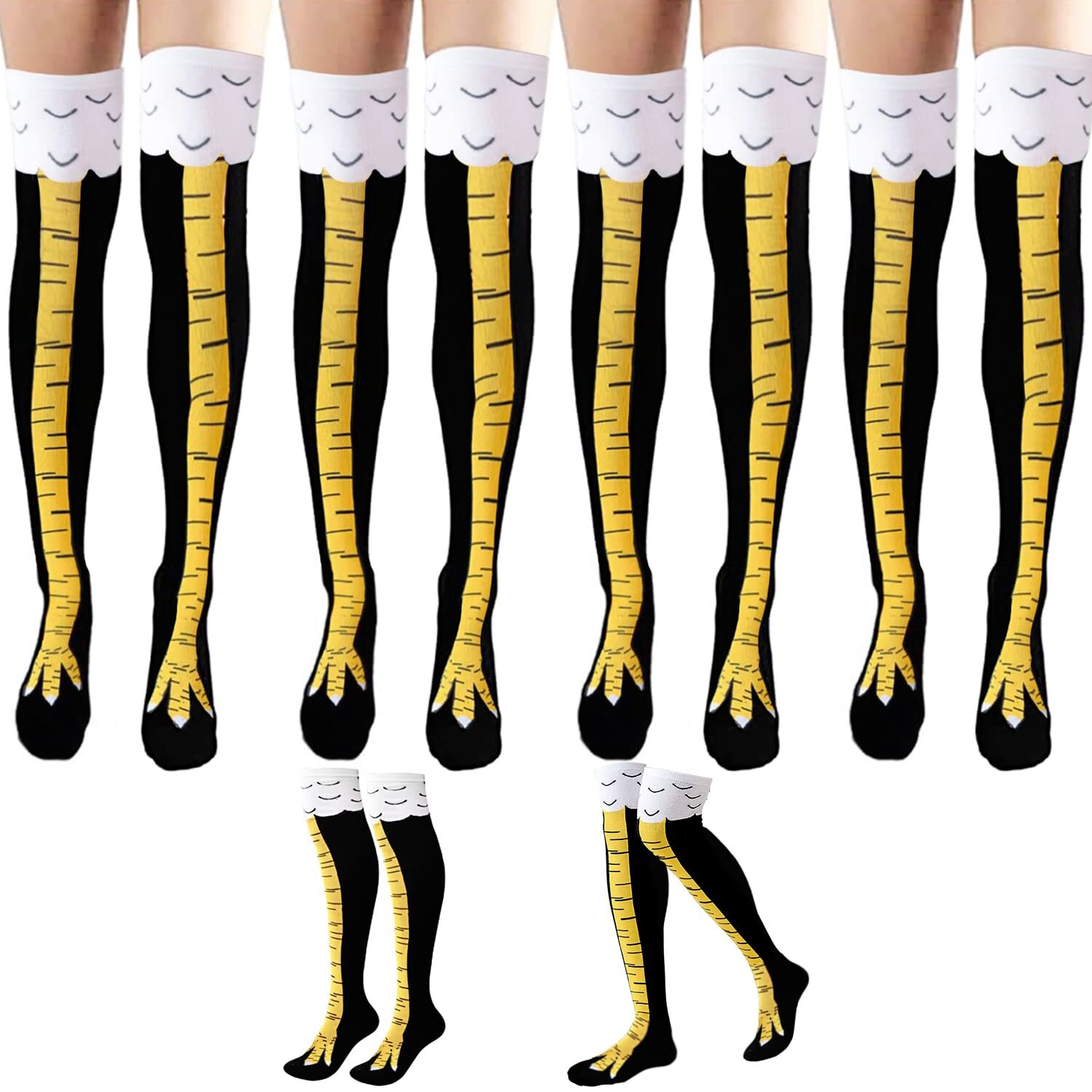 4Pair Funny Chicken Leg Socks Costume Cartoon Novelty Chicken Feet Knee Socks