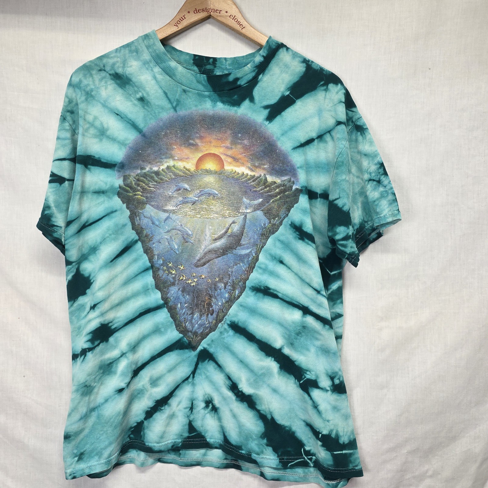 Vintage 1991 Mike DuBois Ocean Dolphin Turquoise Tie Dye Grateful Dead Rare L