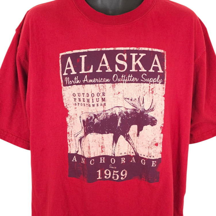 Alaska Moose T Shirt Mens Size XL Red Anchorage Travel Destination Souvenir Tee