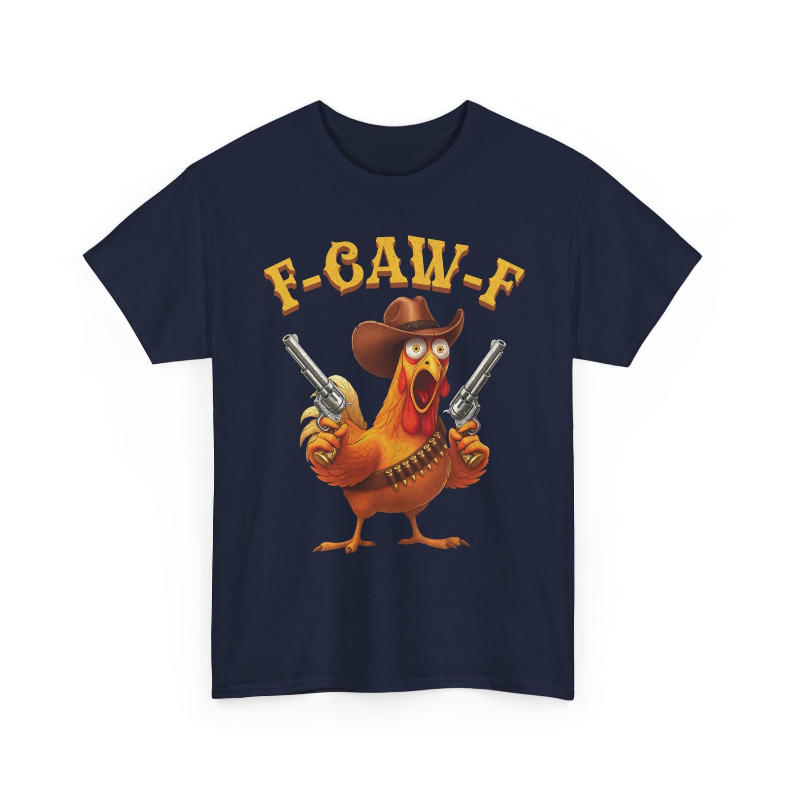 Western Chicken Cowboy T-Shirt: F-CAW-F Rooster Meme Tee Funny Outlaw Rebel