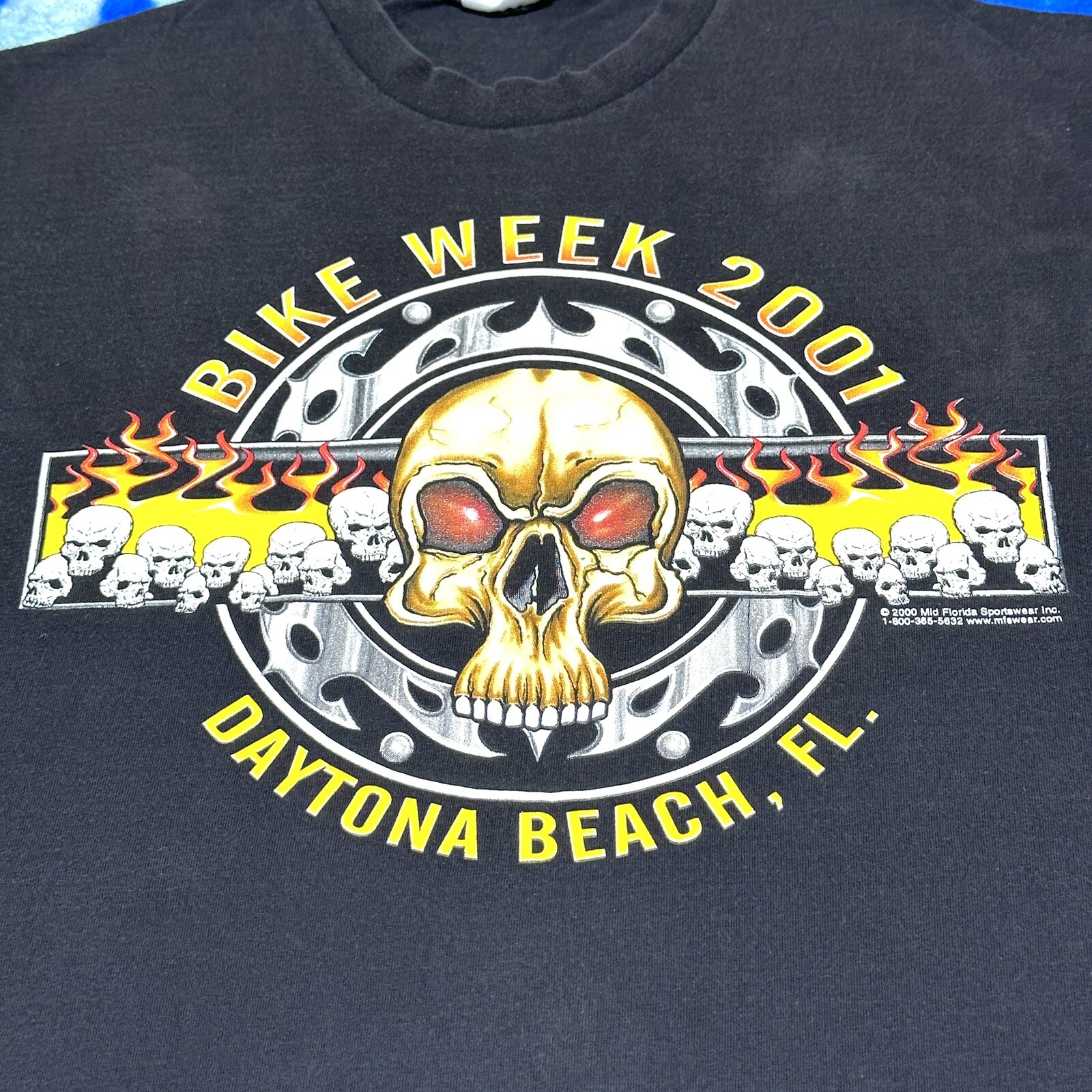 Vintage 2000s Bike Week Daytona Florida Flaming Skulls Faded Black T-Shirt Sz XL
