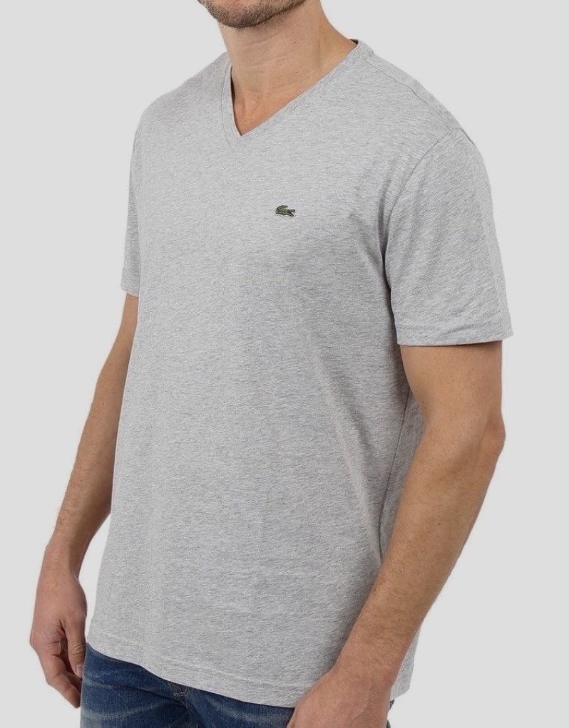 Lacoste Mens V Neck Tshirt Size 2XLT Light Gray 100% Pima Cotton Soft Casual