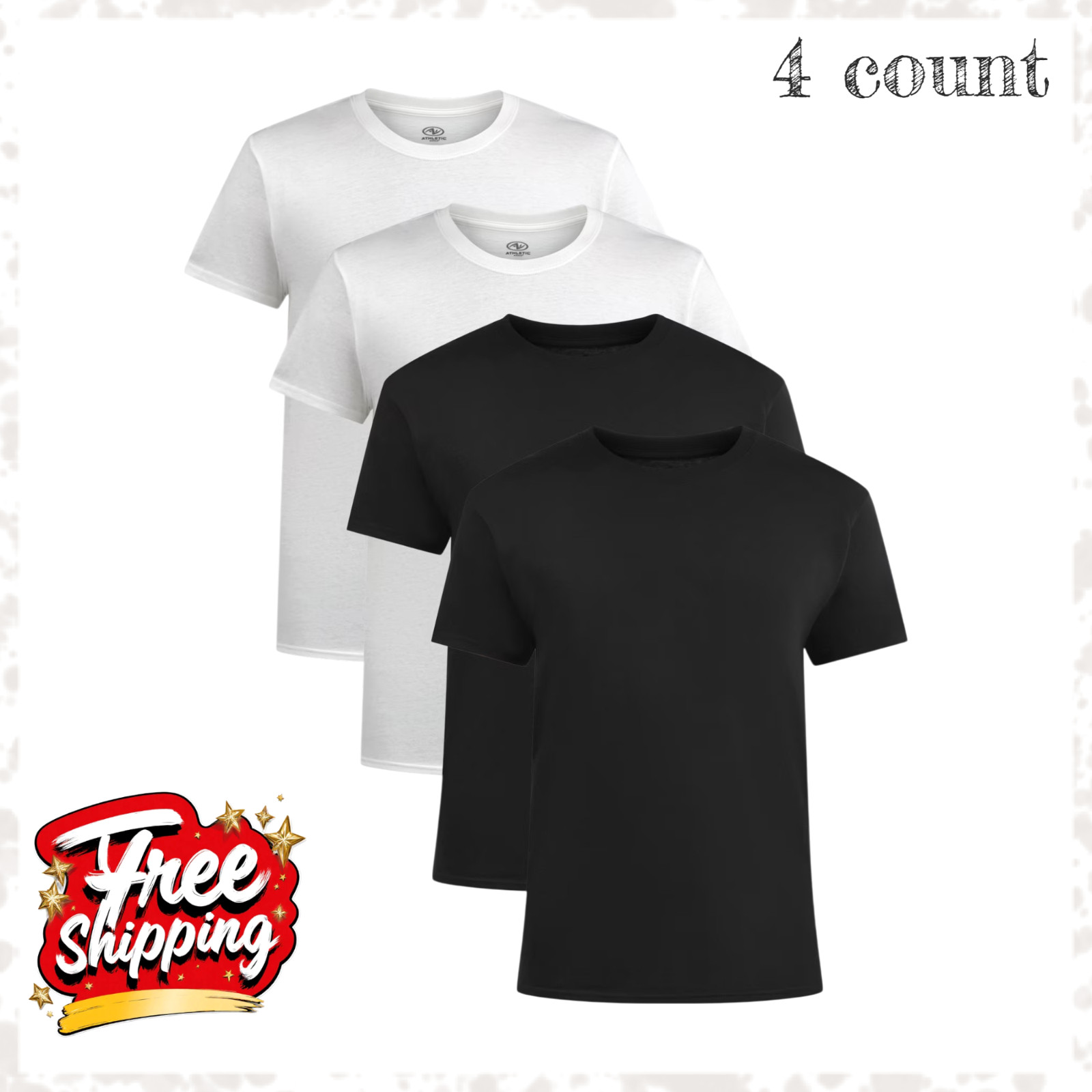 Athletic Works Cotton Active T-Shirt 4 Pack White Black Crew Neck S-4XL
