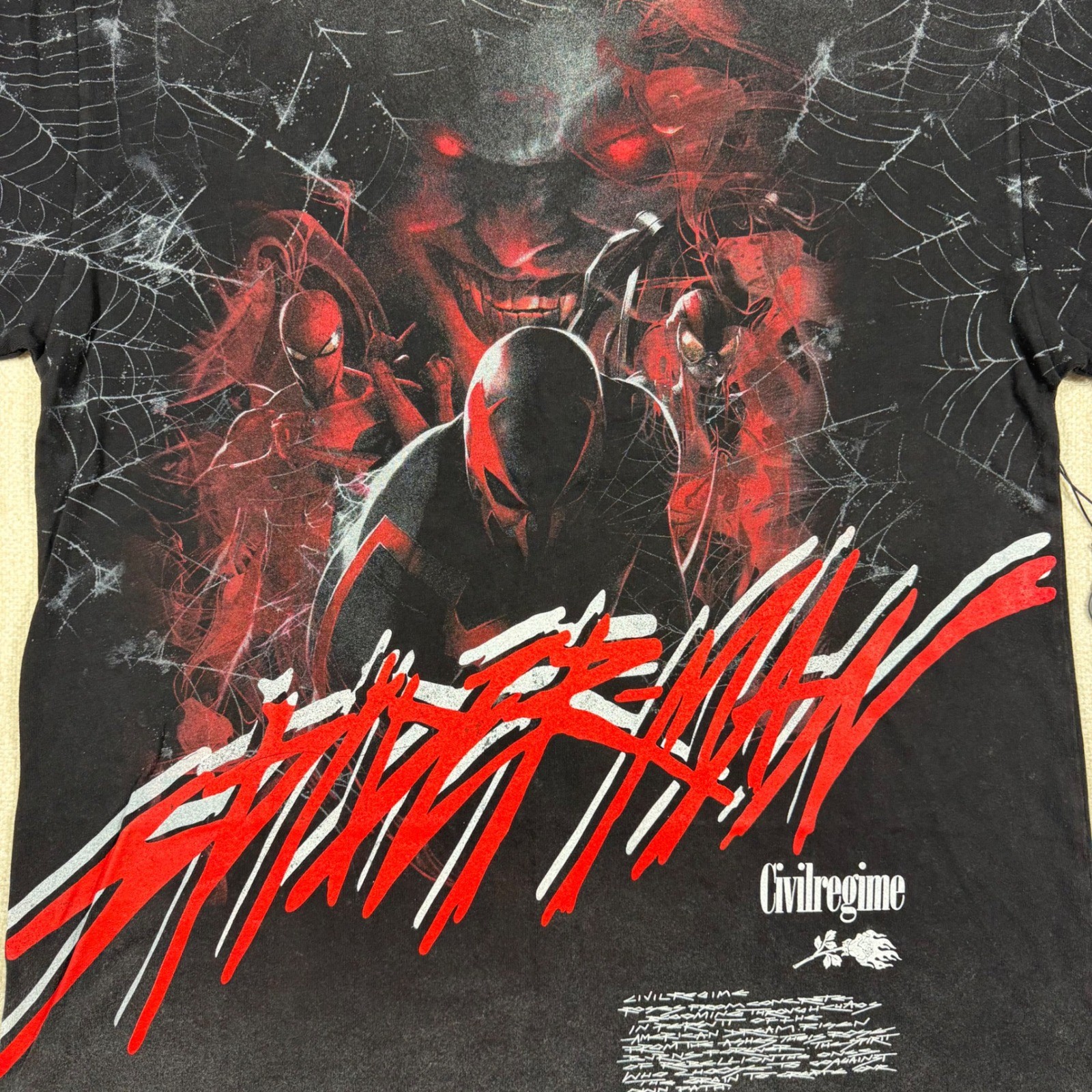 Civil Regime x Marvel Spiderman’s Wrath Oversized Tee Vintage Black Large L New
