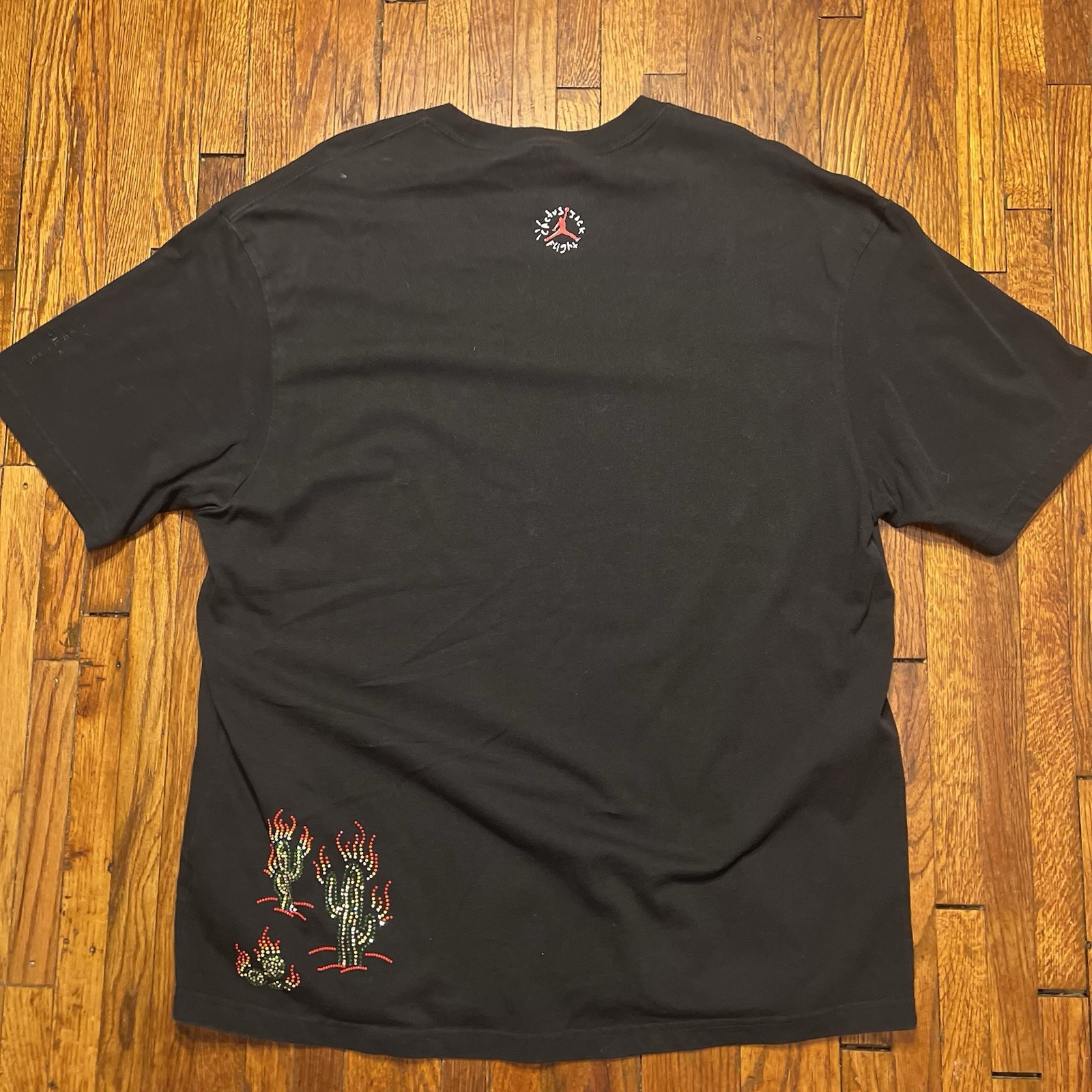 Air Jordan Flight Graphic Travis Scott Cactus Jack Beaded T-Shirt Size XL Black