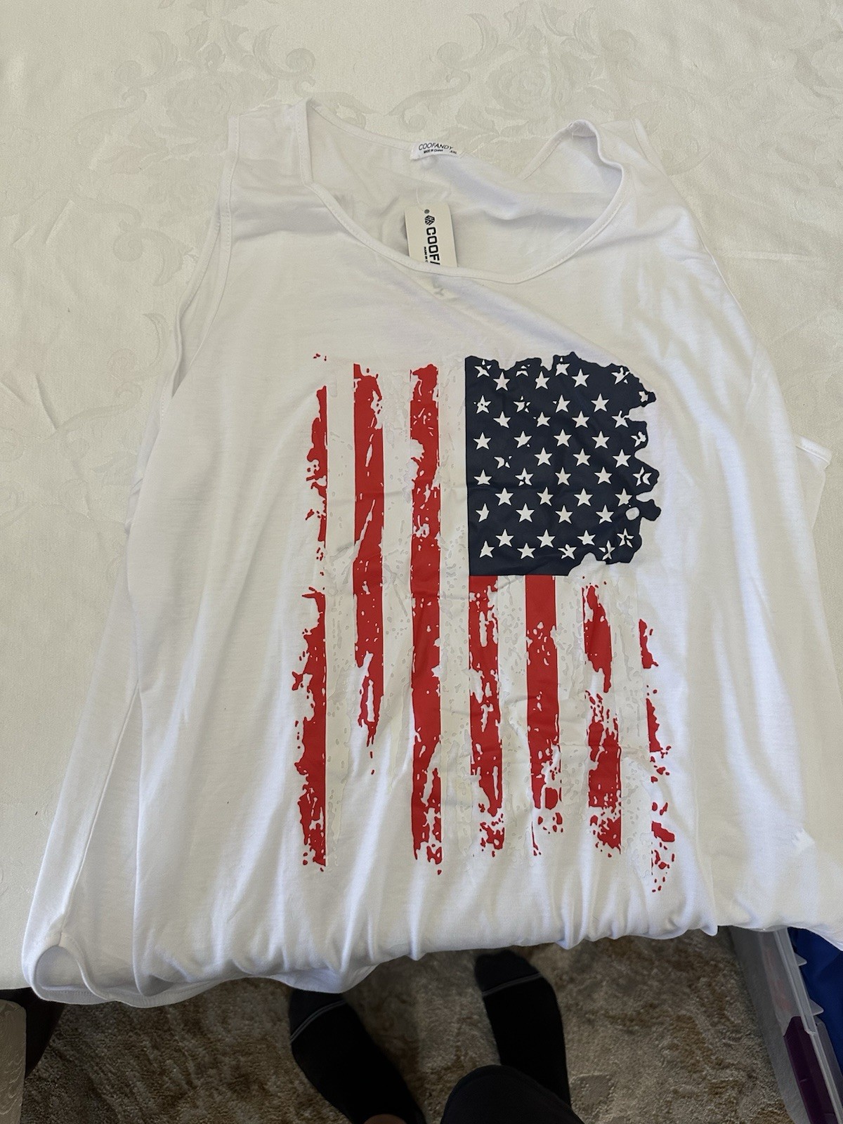 Coofandy White Patriot Tank Too American Flag XXL NEW! Tags