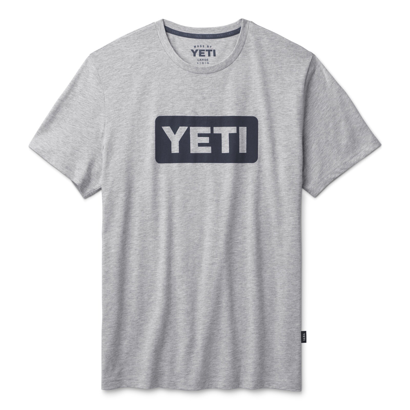 YETI Premium Logo Badge Heather Gray Navy Short Sleeve T-Shirt Men’s Sz S *NEW*