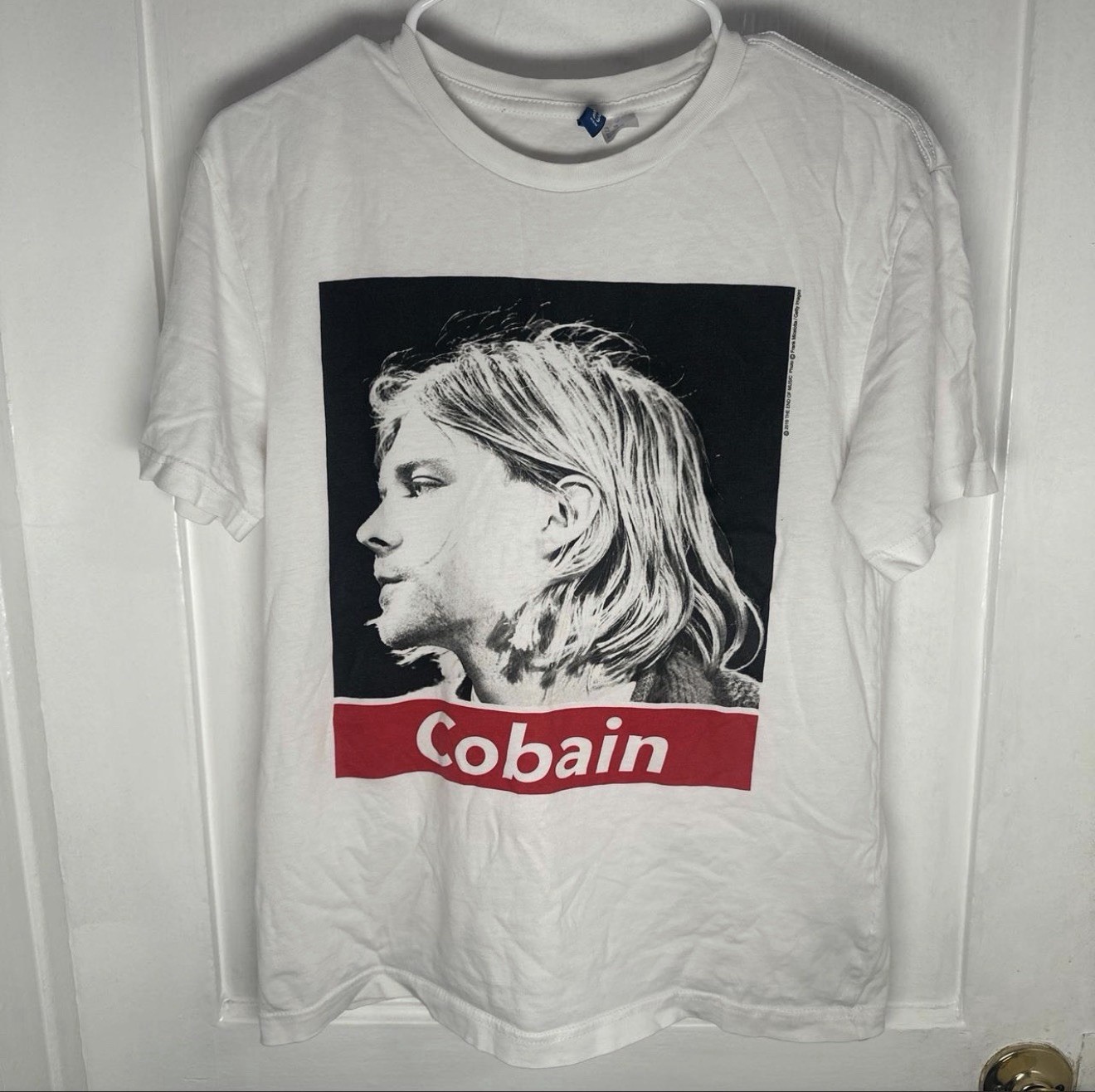 Men’s XS White Kurt Cobain Nirvana Graphic Print Crew Neck Cotton T-Shirt