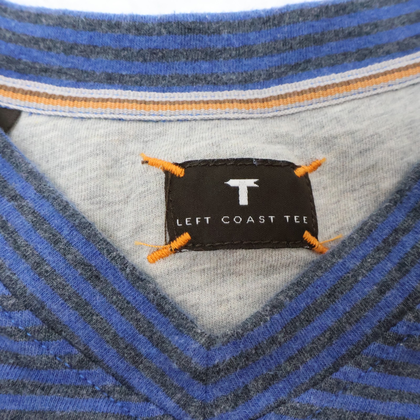 Left Coast Tee Striped V Neck Long Sleeve Shirt Blue Black Men’s XXL