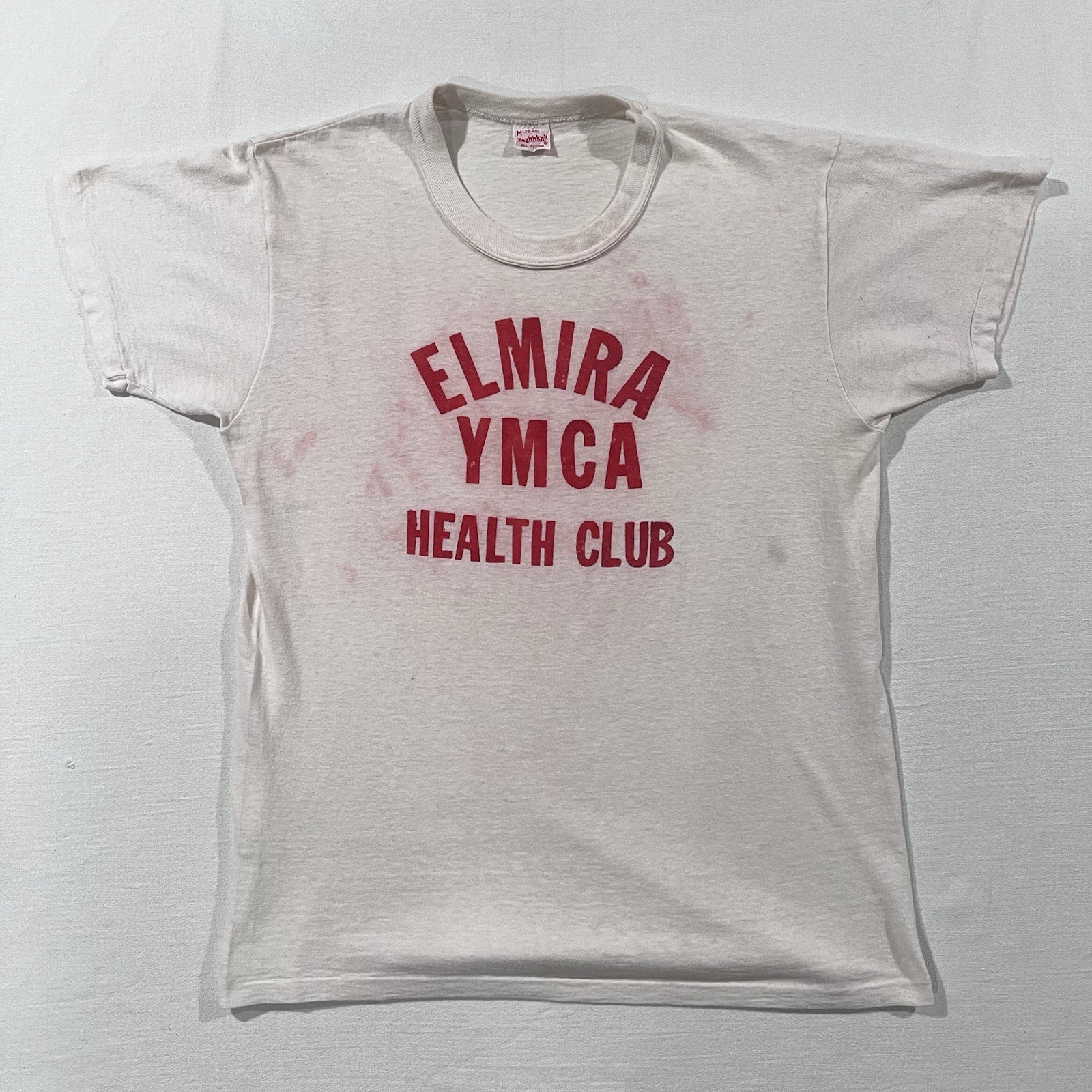 Vintage 50s 60s Healthknit Elmira YMCA Health Club T Shirt Sz M Damage