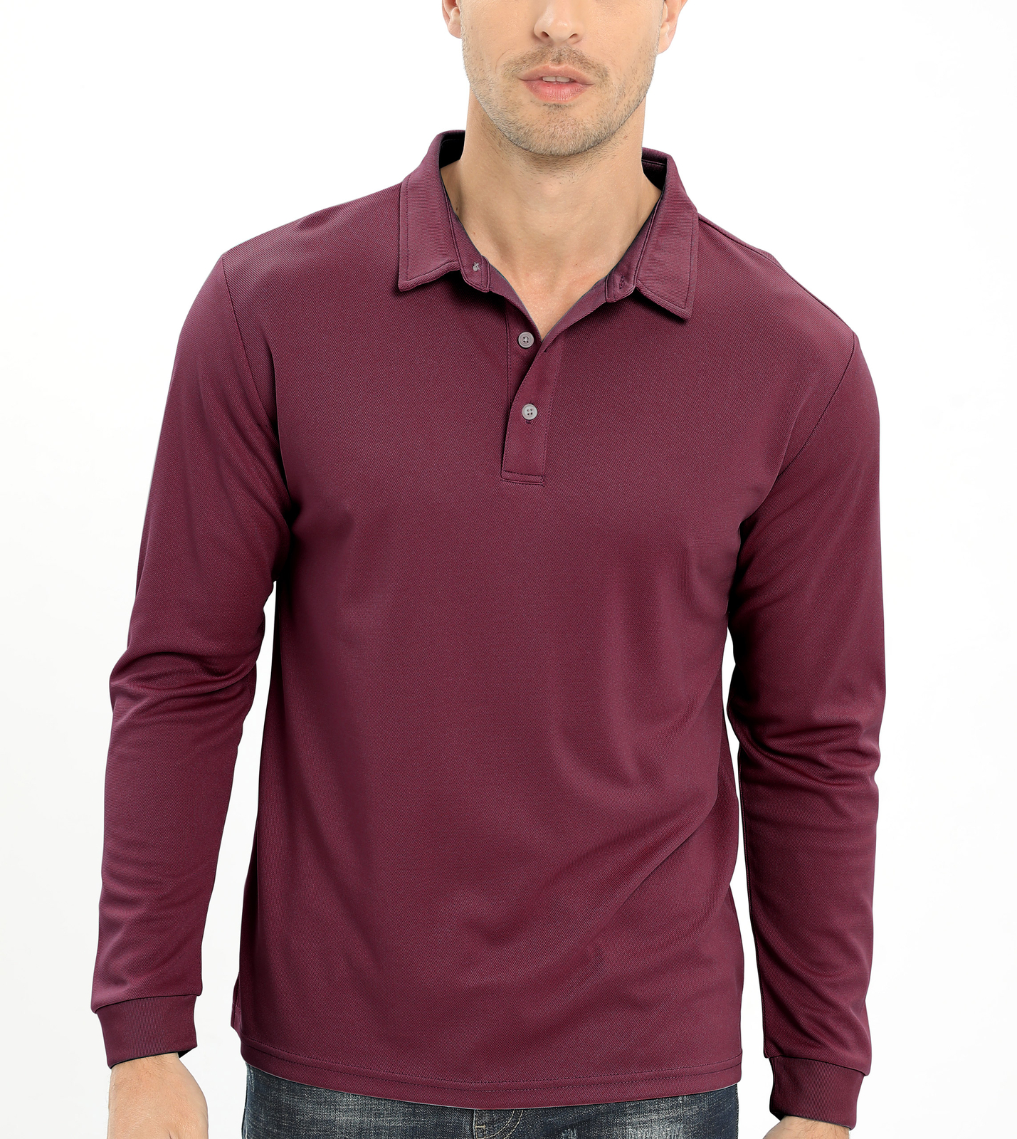 Men’s Polo Shirt Long Sleeve Outdoor Golf T Shirt 3-Button Quick Dry Lightweight
