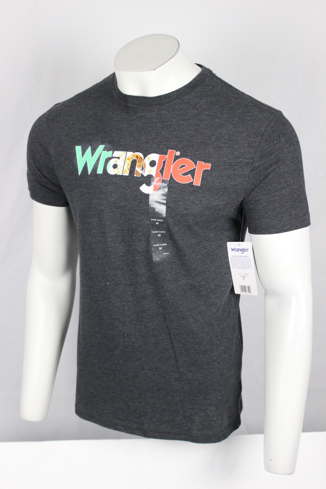 Wrangler Men’s T Shirt Mexico Flag Kabel Short Sleeve Crew Charcoal Gray Heather