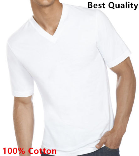 New 3-6 Pack Men’s 100% Cotton Tagless V-Neck T-Shirt Undershirt Tee White S-XL