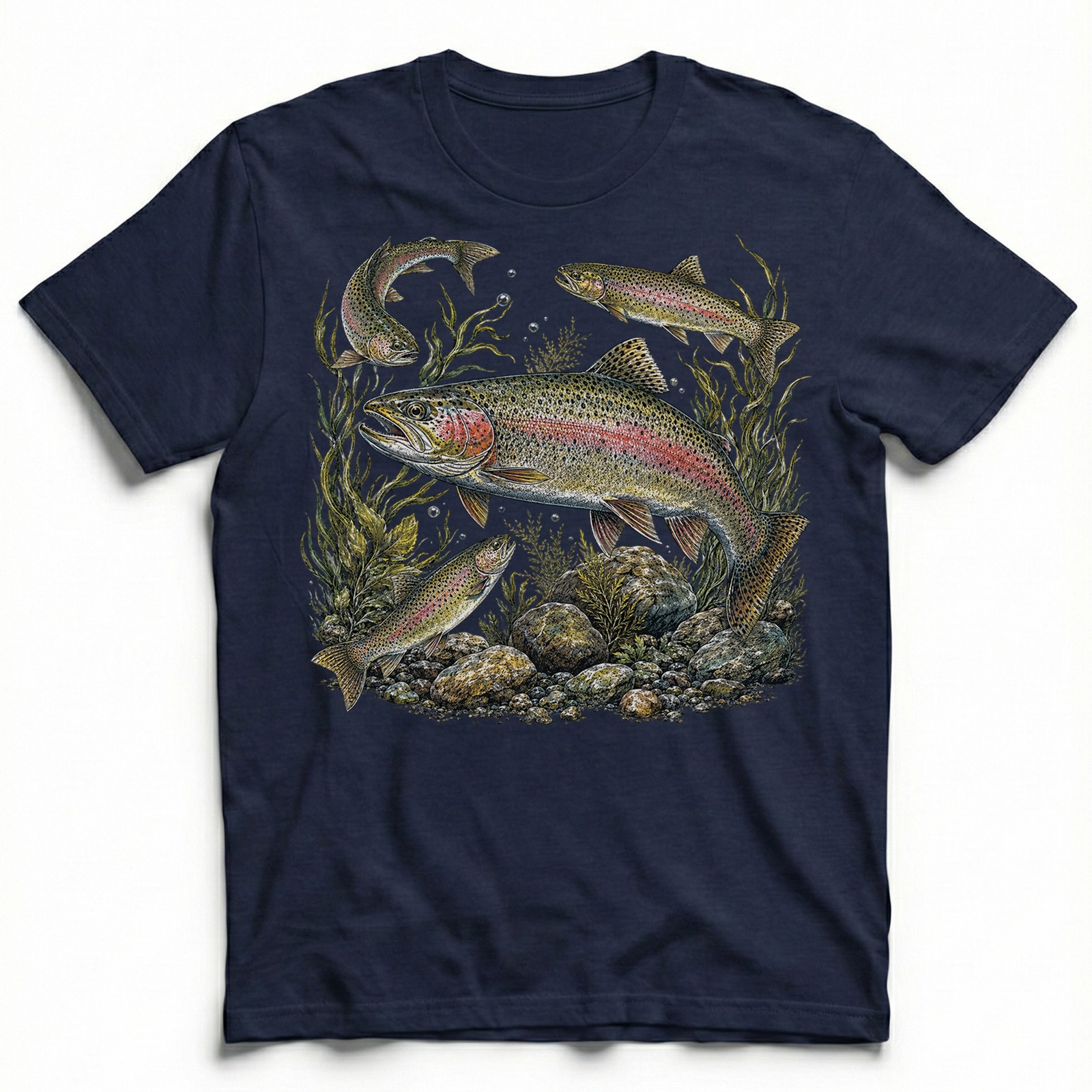 Vintage Rainbow Trout Fishing Fly Fisher Outdoor T-Shirt Nature Lover Tee