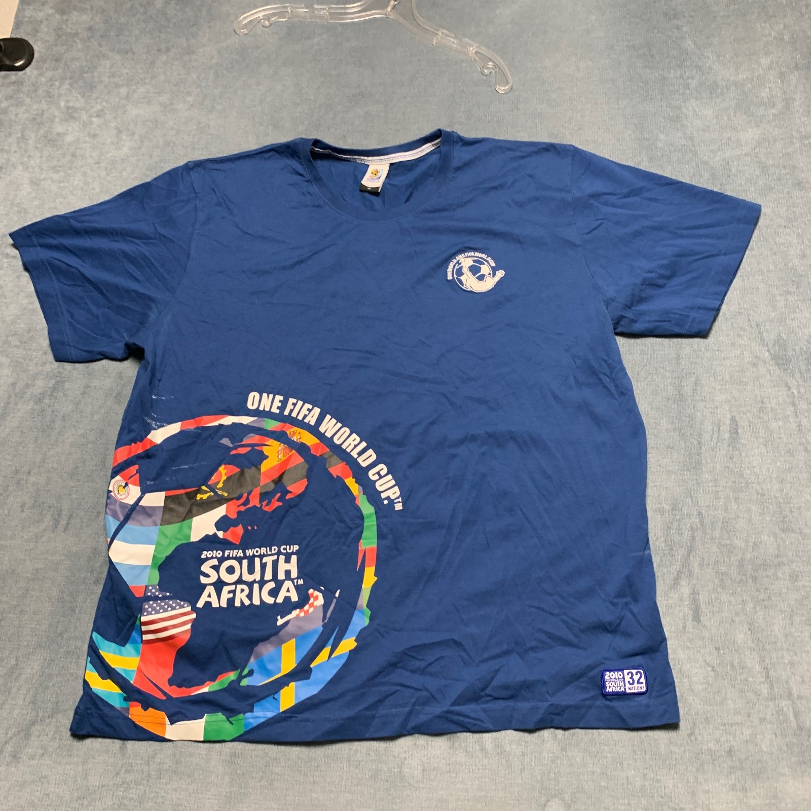 FIFA World Cup T Shirt Mens 2XL Blue South Africa 2010 Graphic Cotton Soccer Tee