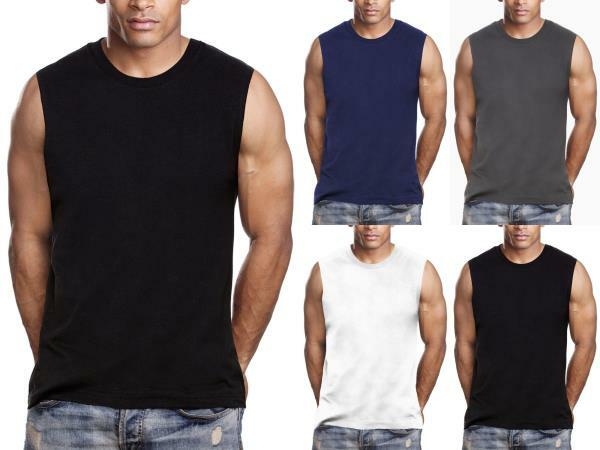 Mens Gym Muscle Tank Top Sleeveless T-Shirt Heavy 100% Cotton Workout fitness