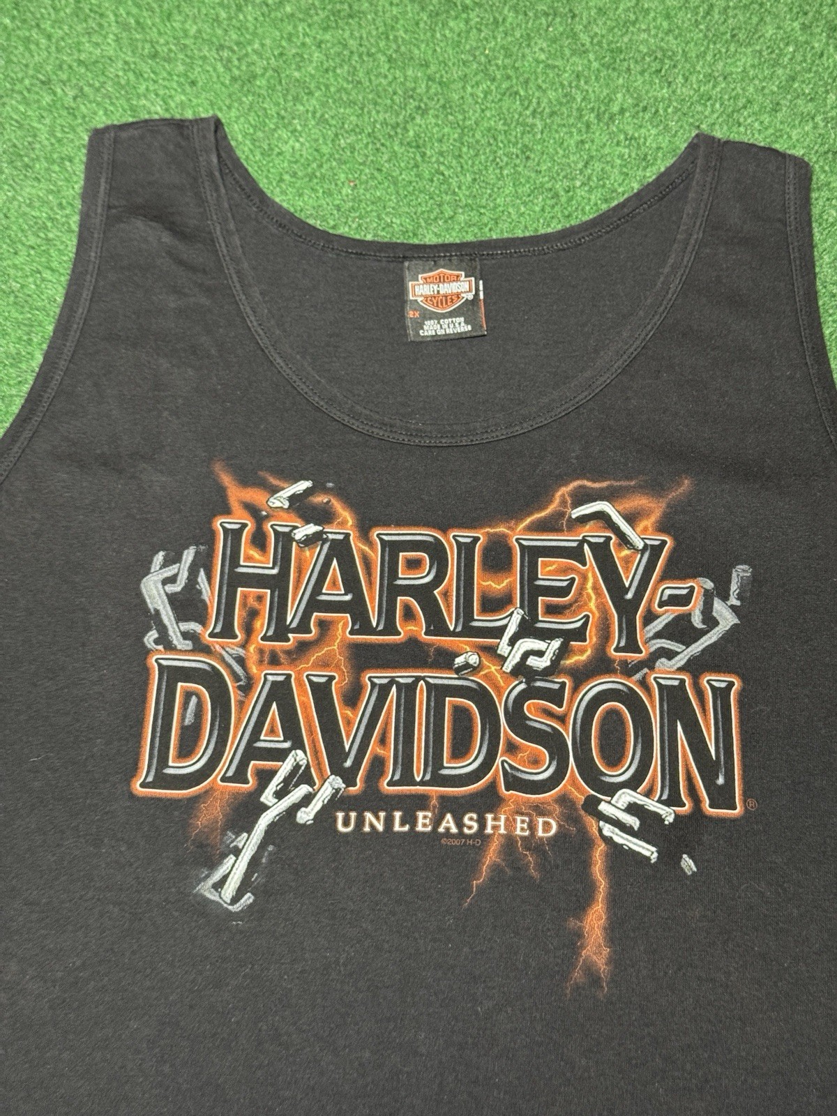 Harley Davidson Unleashed Tank Top Vintage 90s Sleeveless Biker Shirt Grunge