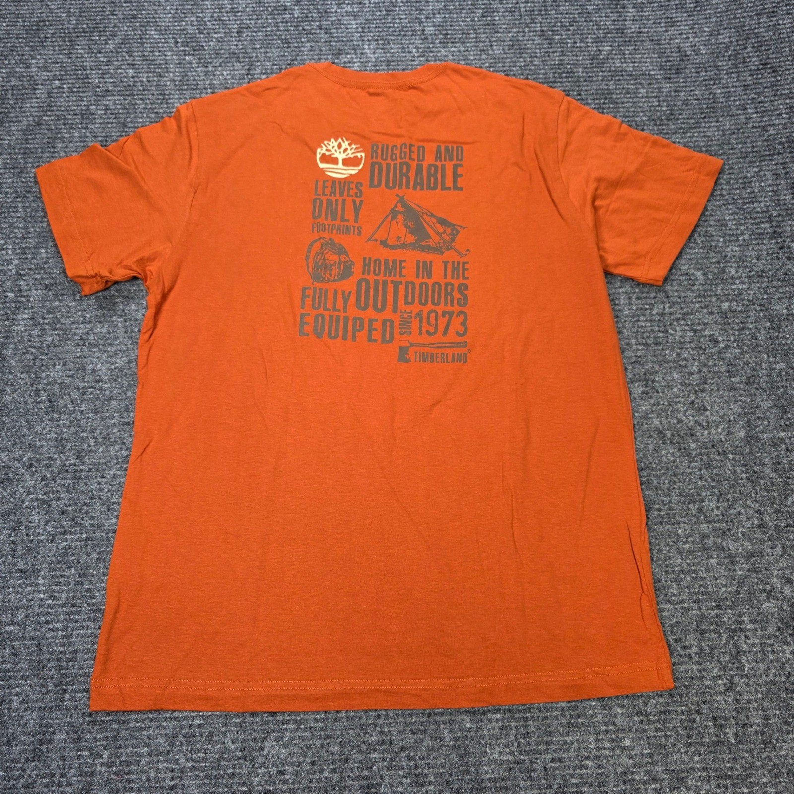 Timberland Rugged & Durable Graphic T-Shirt Men’s Size M Orange Short Sleeve NWT