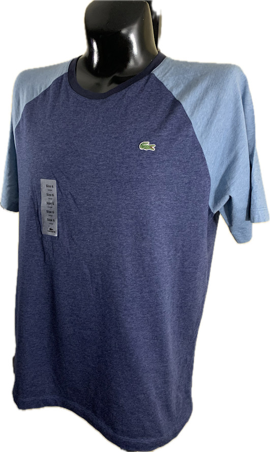 Lacoste Shirt Mens Size 6 Large XL NWT Blue Colorblock Raglan Tee Cotton Peru