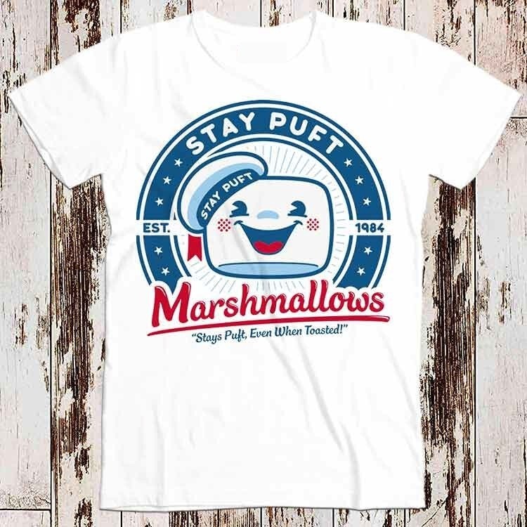 Retro 80s Movie Style Tee Marshmallow Character Graphic Cult Film T-Shirt