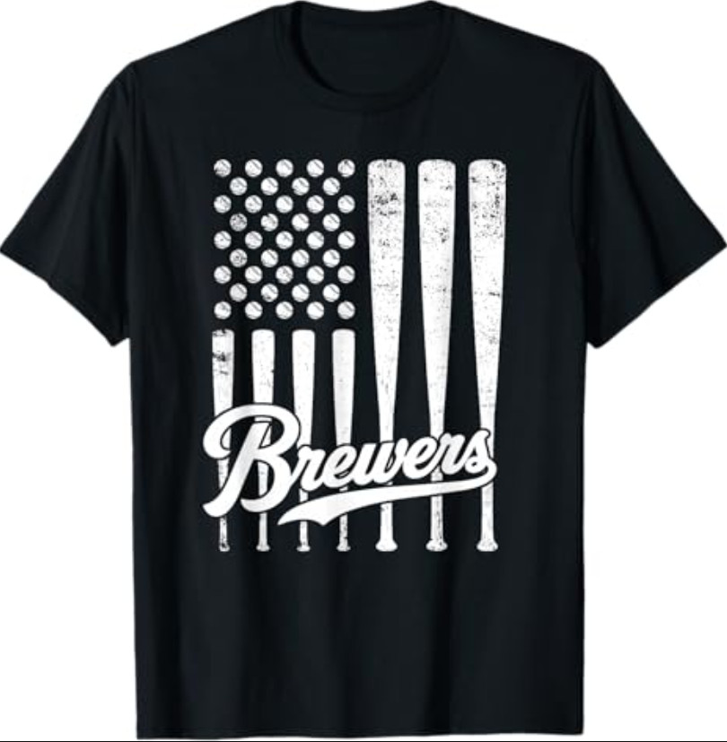 Vintage Brewers Baseball American US Flag for Men Women Kids T-Shirt