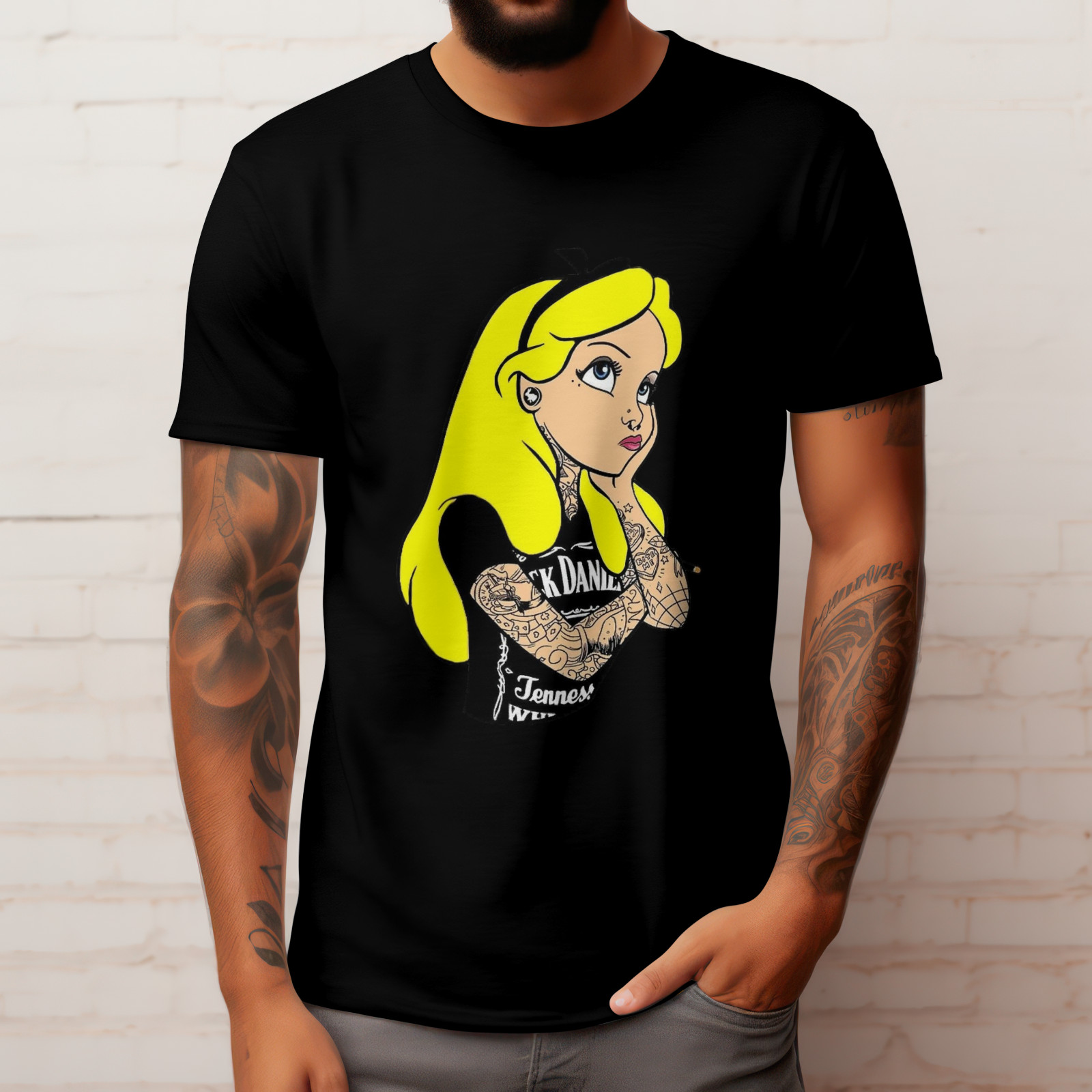 ALICE IN WONDERLAND TATTED T-Shirt | Disney Animated Film Tee | Jack Daniels Top
