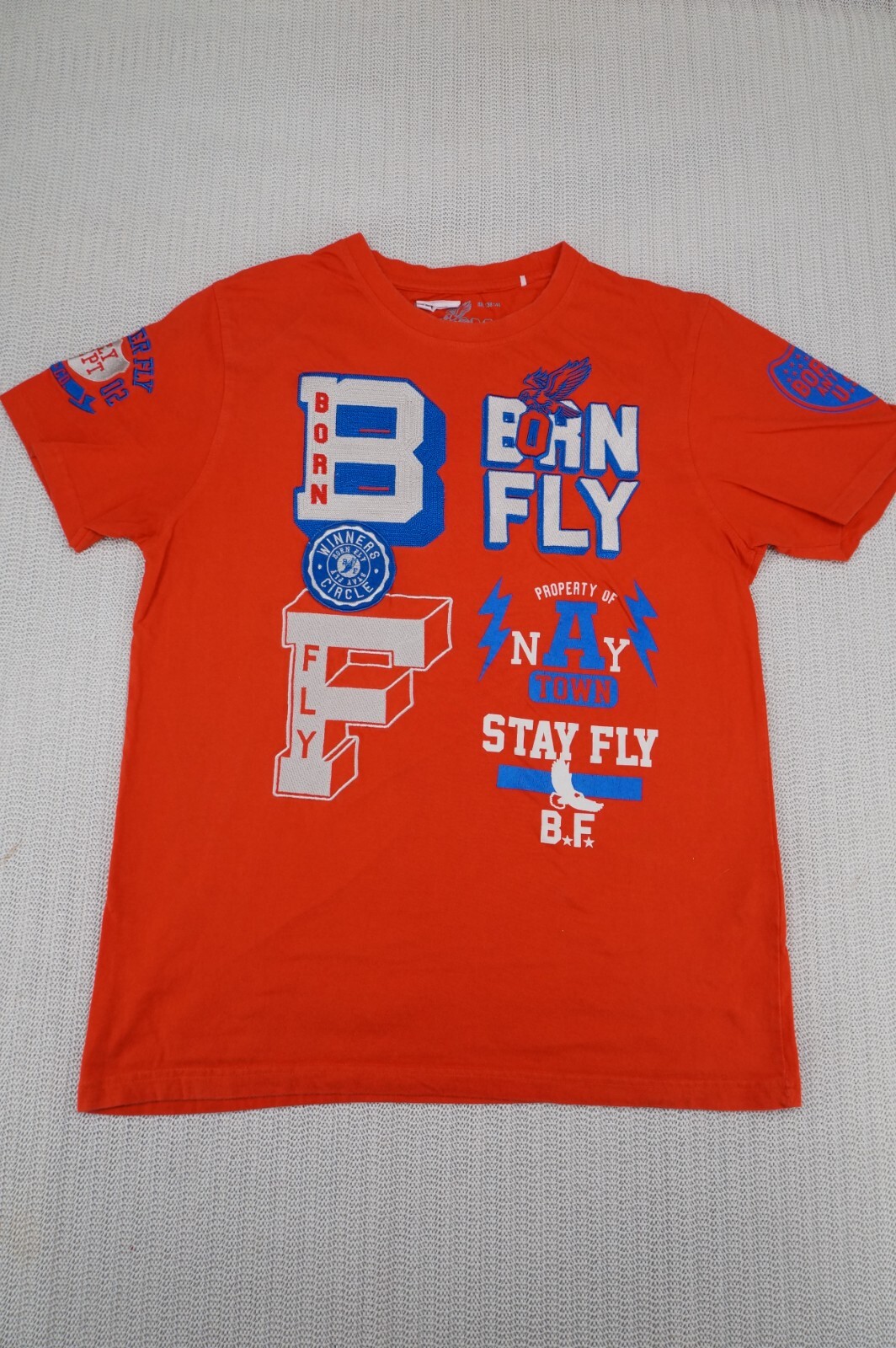 Born Fly Shirt Mens Medium Red Embroidered Stay Fly Hip Hop Streetwear