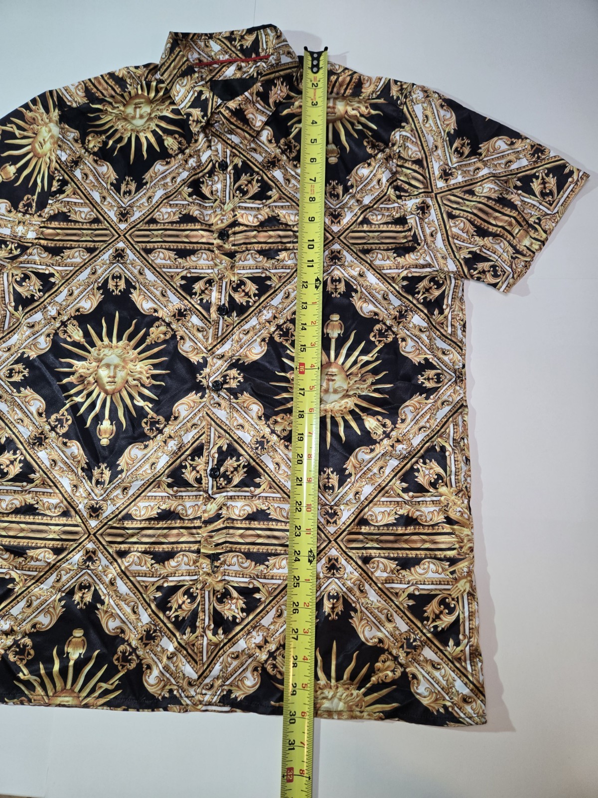 BAROQUE GOLD MEDUSA Mens L Shirt Y2K Button Up Italian Designer Geometric