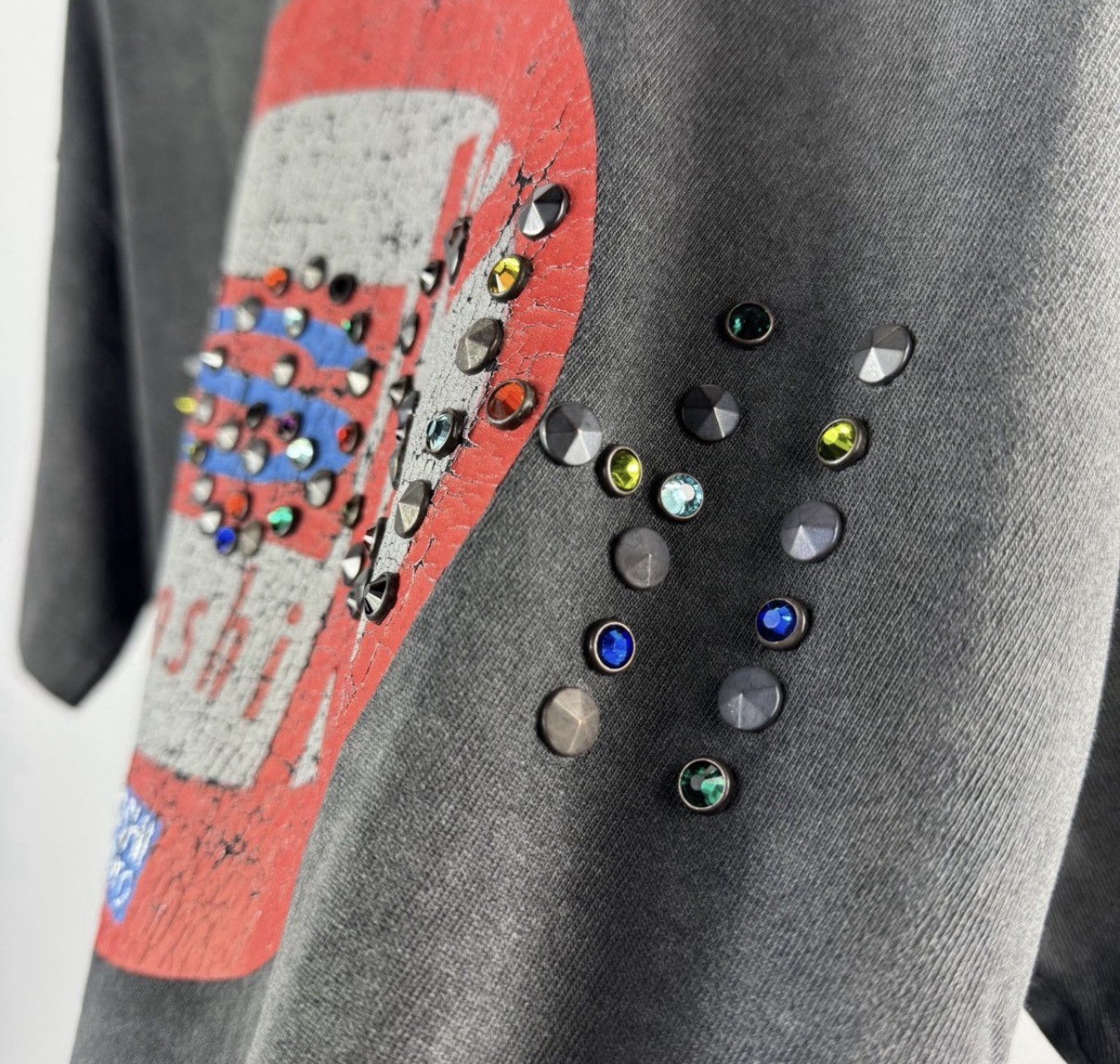 Satoshi Nakamoto – Rhinestone Cracked Print Oversized T-Shirt Size: S Fits M/L