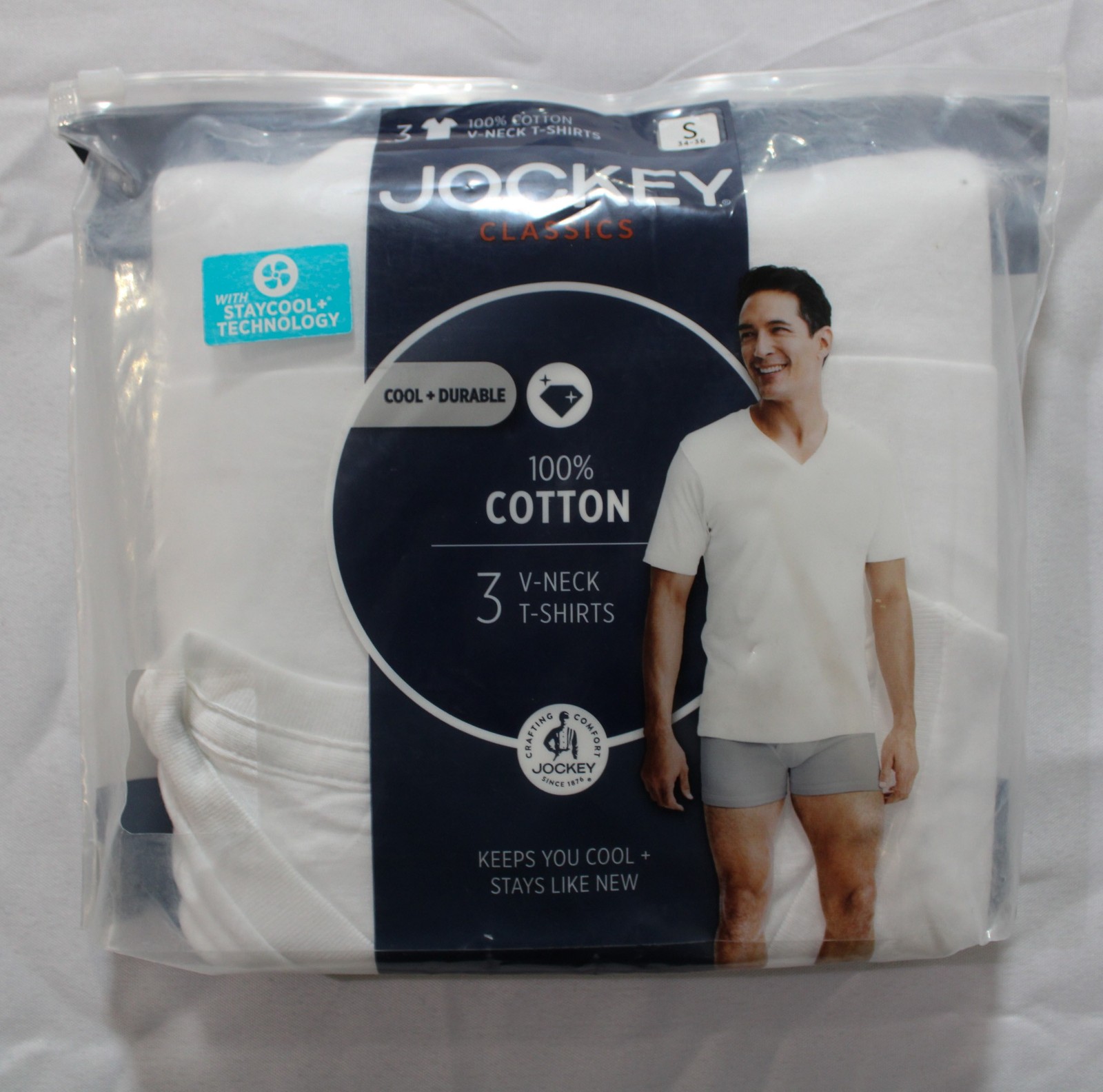 Jockey Men’s 3-Pack Cotton Stretch V-Neck Undershirt DH3 White Small NWT