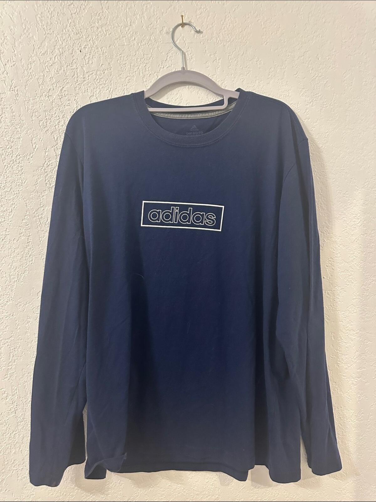 adidas Navy Long Sleeve Box Logo Vintage T Shirt