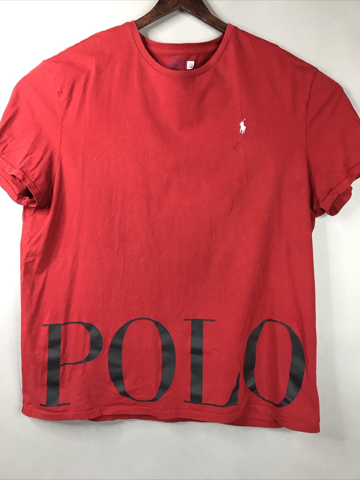 Polo Mens Graphic T-Shirt Red Big Logo Sz XXL Casual Pullover W/Stains See Pics
