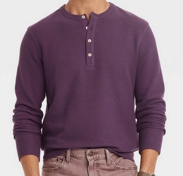 Men’s Goodfellow & Co Textured Thermal Long Sleeve Henley Shirt Size S Purple