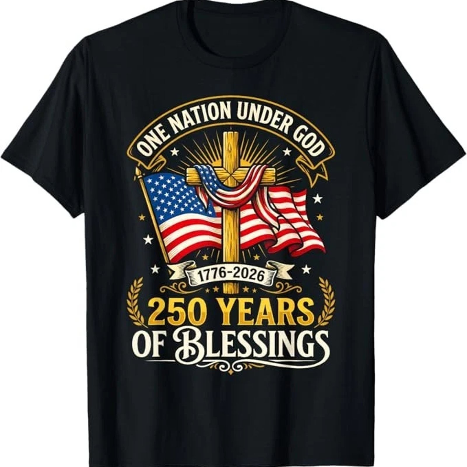 Patriotic USA Flag 250th Anniversary Christian God T-Shirt Mens Vintage Cotton G