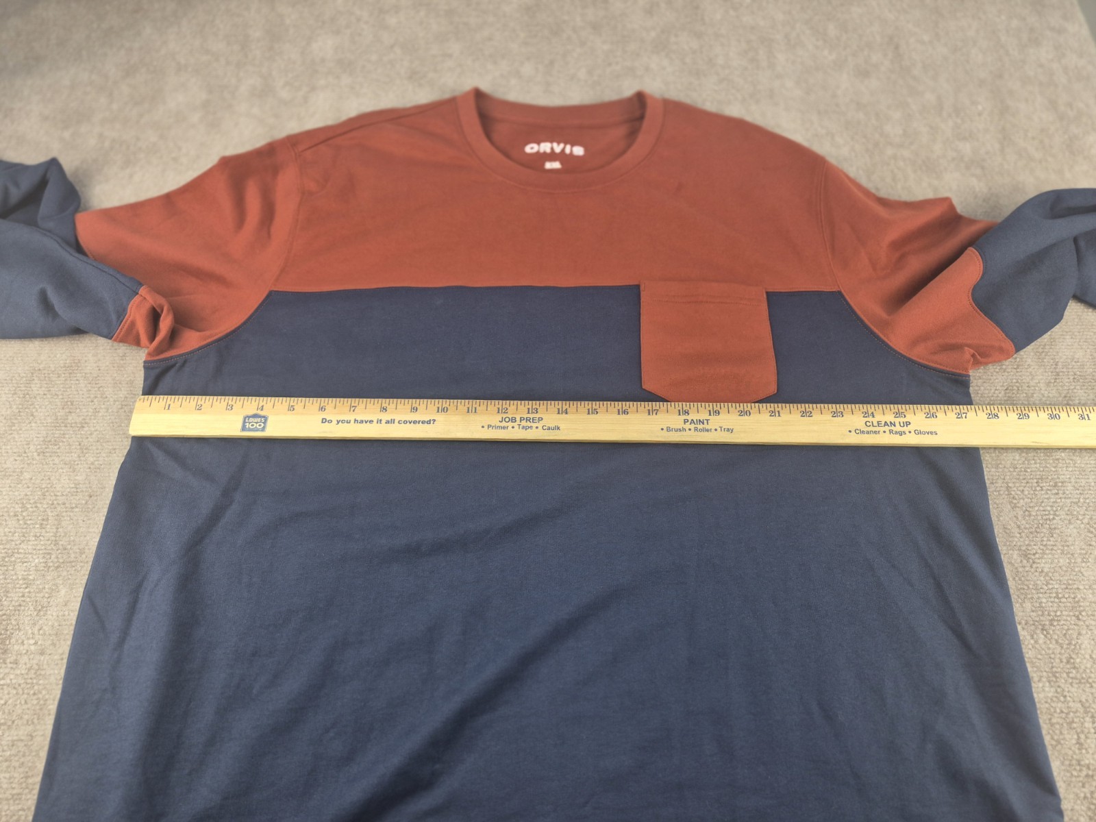 Orvis Midweight T-shirt Men Sz XXL Dark Navy/Peach Long Sleeves Cotton Pocket