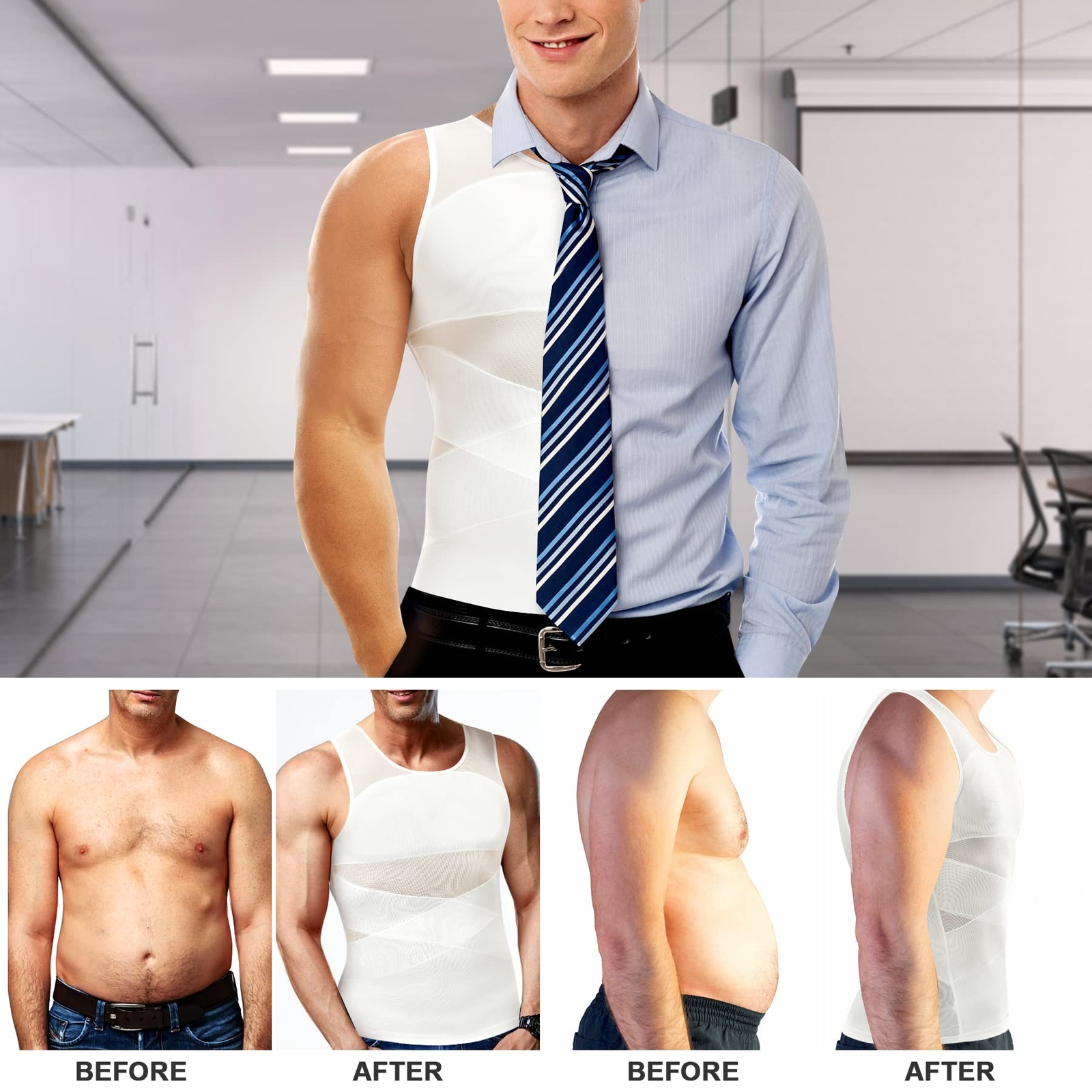 Men Abdomen Compression T-Shirt Slimming Body Shaper Posture Corrector Vest Tops