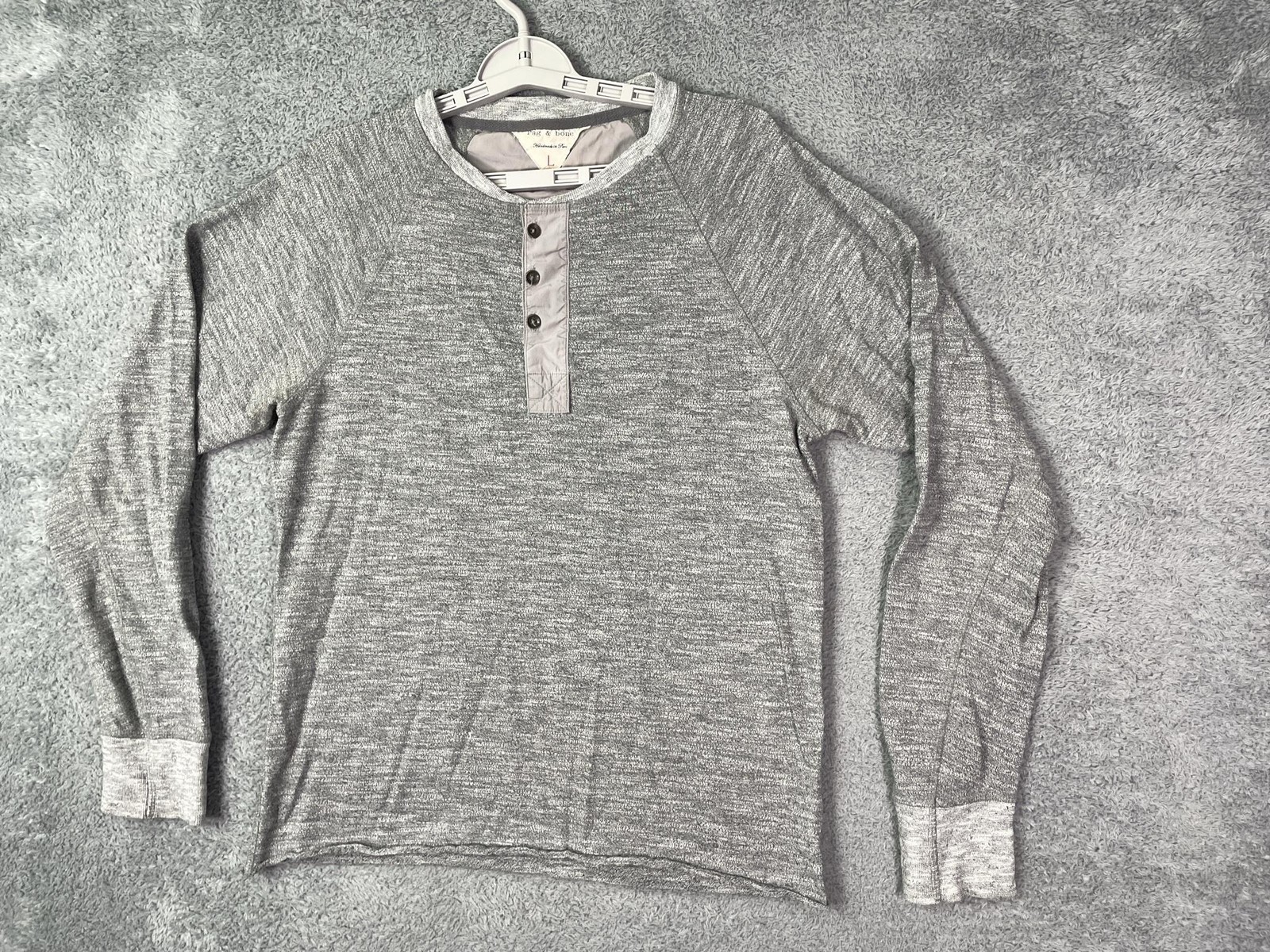 Rag & Bone Shirt Mens Large Gray Textured Long Sleeve Henley Jersey Top Casual