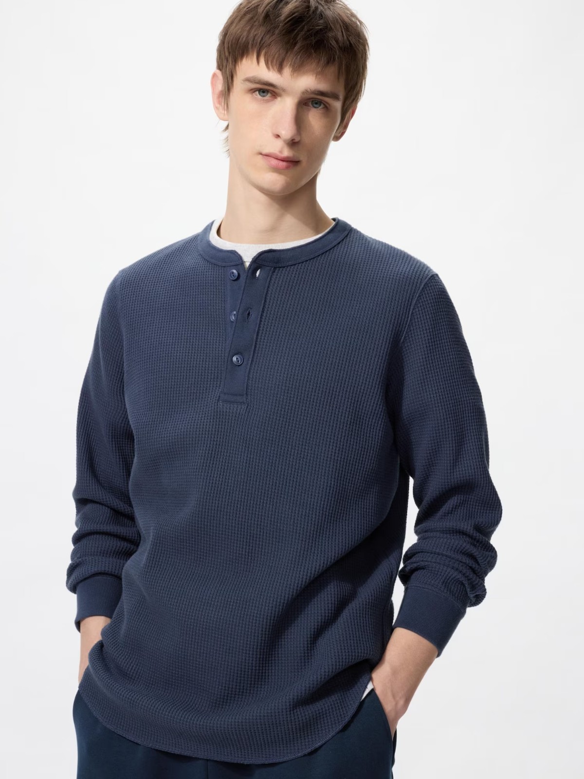 UNIQLO Waffle Henley Neck T-Shirt XS-4XL Men Regular Fit 482766 NWT