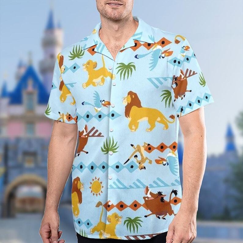 Vintage The Lion King Cartoon Characters Simba And Friends Hawaiian Shirt