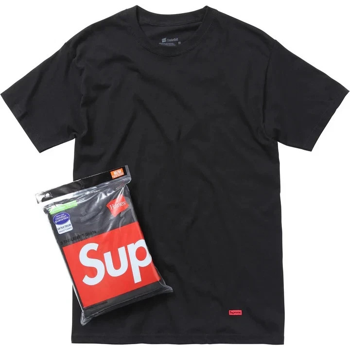 Supreme Hanes Tagless Tees, White / Black, Authentic T-Shirt, Plain, Hypebeast