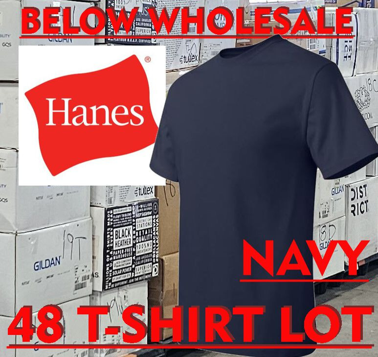 Below WHOLESALE Blank T-Shirt – 48 L 3XL NAVY HANES 5180 518T Bulk Lot