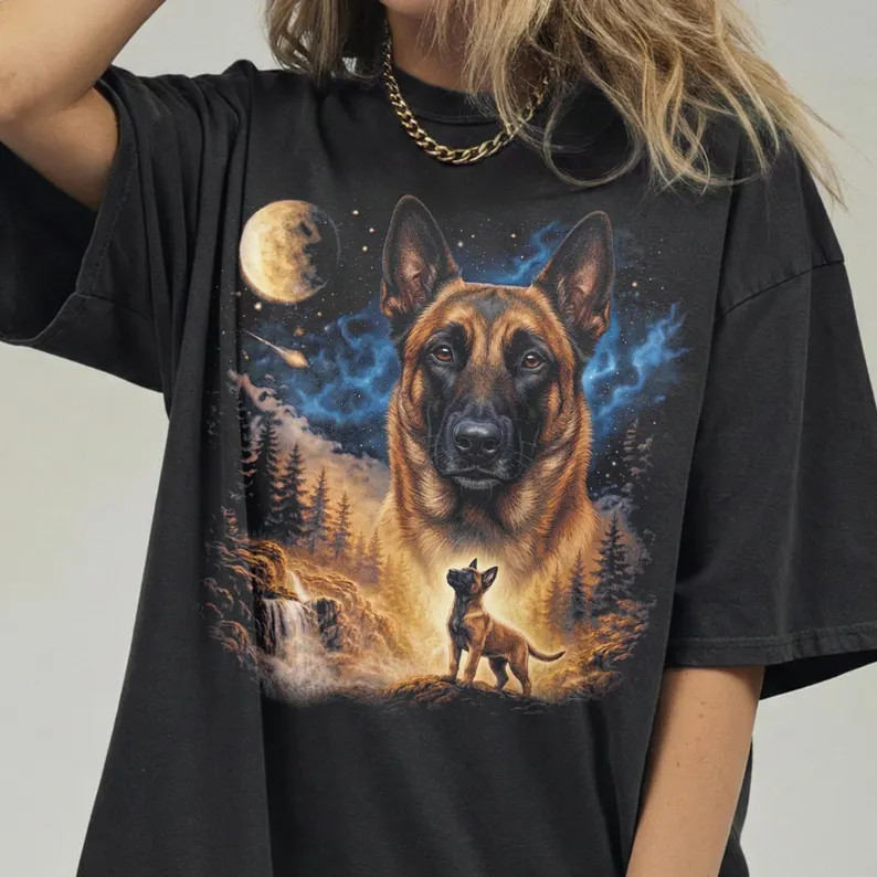 Comfort Tee Belgian Malinois Howling Dog Graphic Design Soft Top